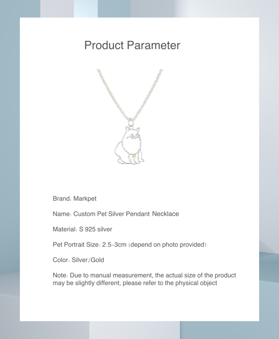 Custom Pet Portrait Necklace - Personalized 925 Silver Pet Pendant Jewelry.