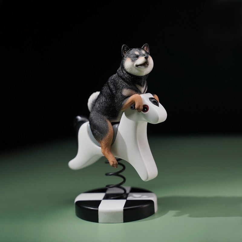 1/6 Rocking Horse Shiba Inu Dog Model - Playful Collectible Set.