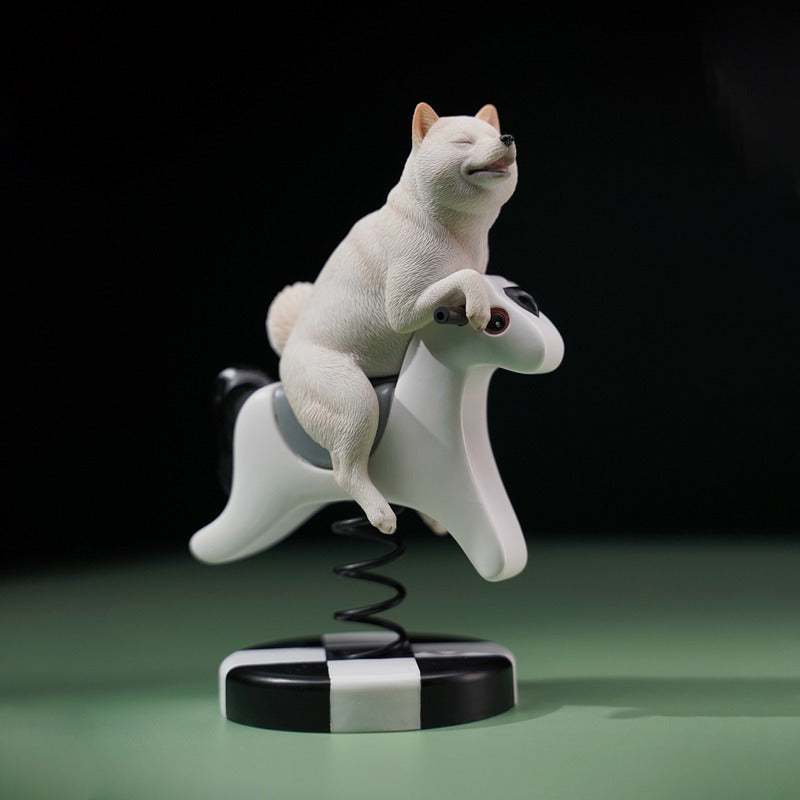 1/6 Rocking Horse Shiba Inu Dog Model - Playful Collectible Set.