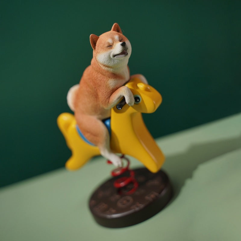 1/6 Rocking Horse Shiba Inu Dog Model - Playful Collectible Set.