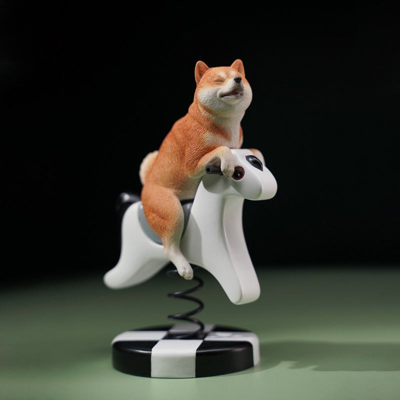 1/6 Rocking Horse Shiba Inu Dog Model - Playful Collectible Set.