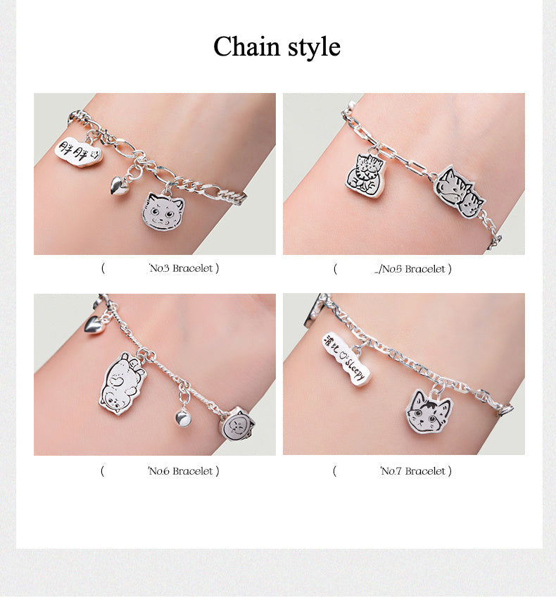 DIY Custom Silver Jewelry Bracelet light luxury niche dog cat pet periphery custom bracelet DIY handmade gift.