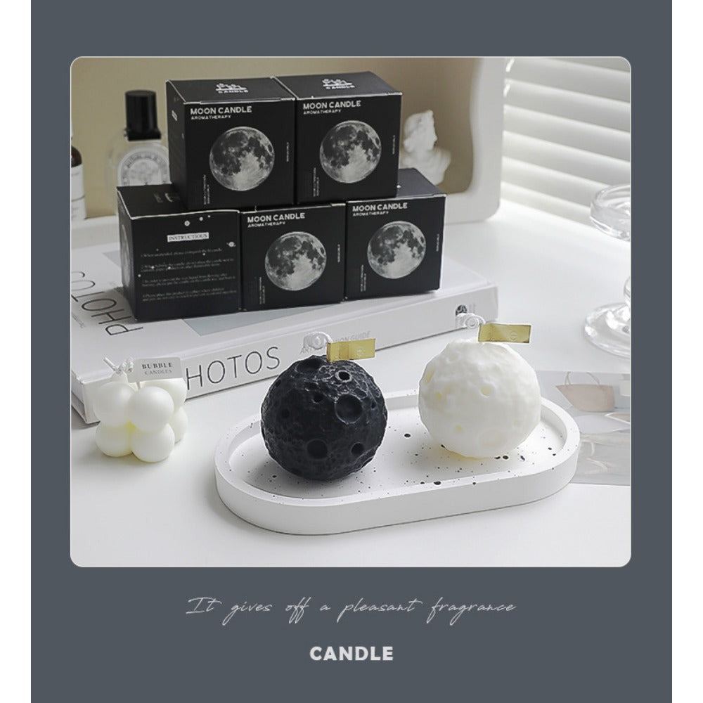 Moon Scented Candles, Creative Gift Box, Black Spherical Fragrance Styling.