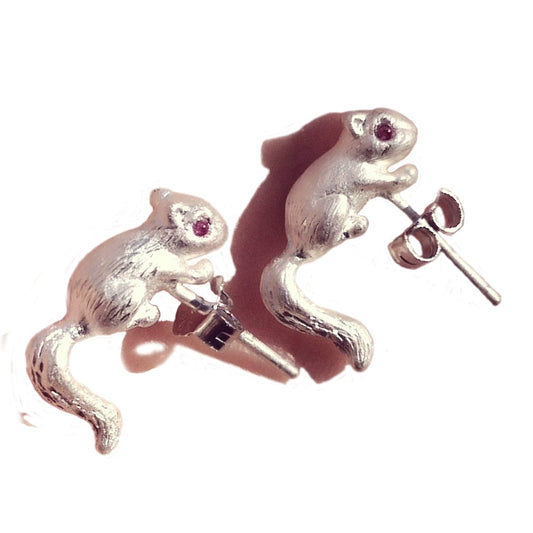 Handcrafted 925 Sterling Silver Squirrel Earrings with gemstone eyes, perfect for animal lovers. Each earring captures the playful essence of squirrels, making them a unique and meaningful accessory. Personalized engraving available.