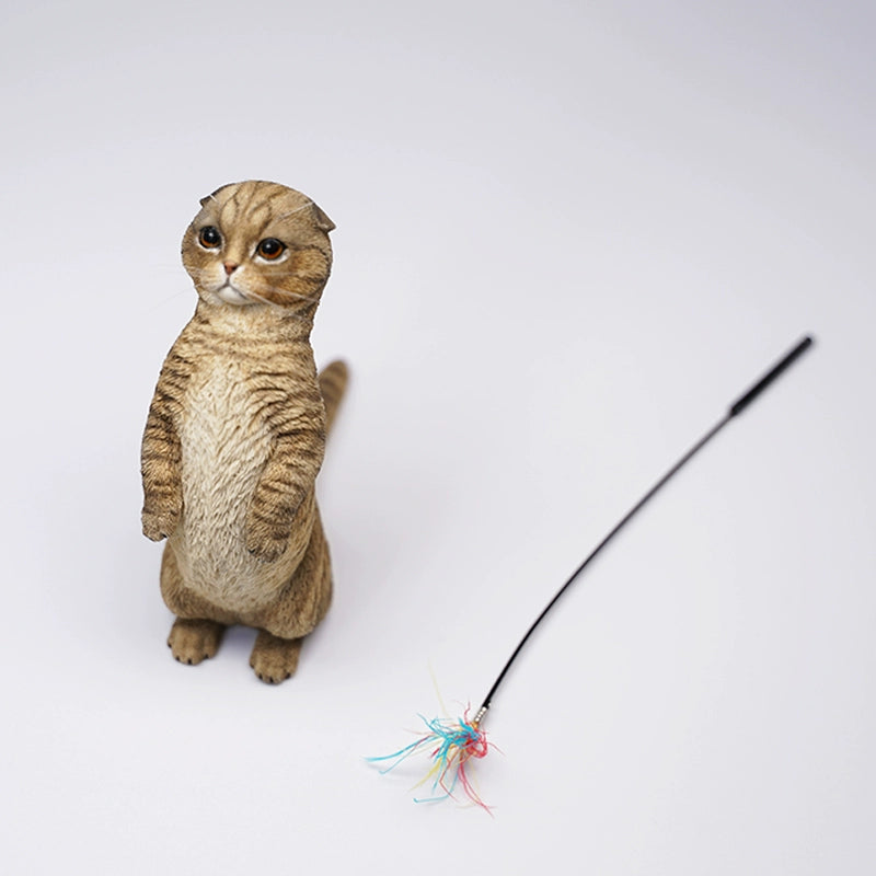 1/6 Scale Scottish Fold Cat Model 2.0 – Adorable Cat Figurine with Toy Wand.