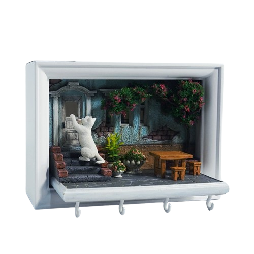 Art Relief Picture Frame Model - Whimsical Cat and Garden Scene