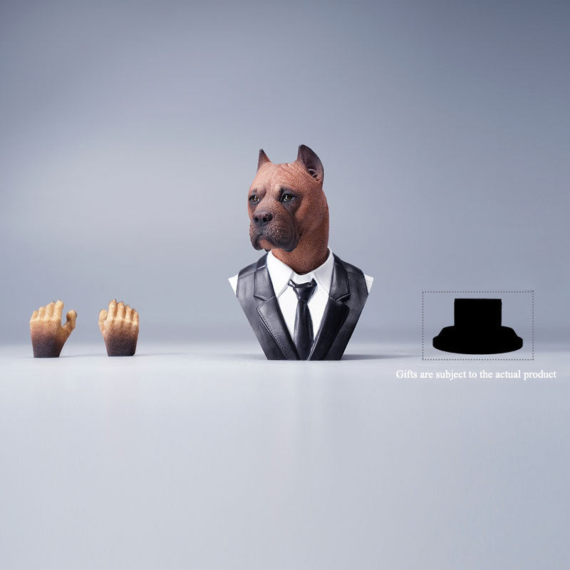 1/6 Scale Cane Corso Head Carving Animal Model in a suit, showcasing exquisite craftsmanship, lifelike details, and unique variations due to hand-sculpting by master artisans, perfect for collectors.