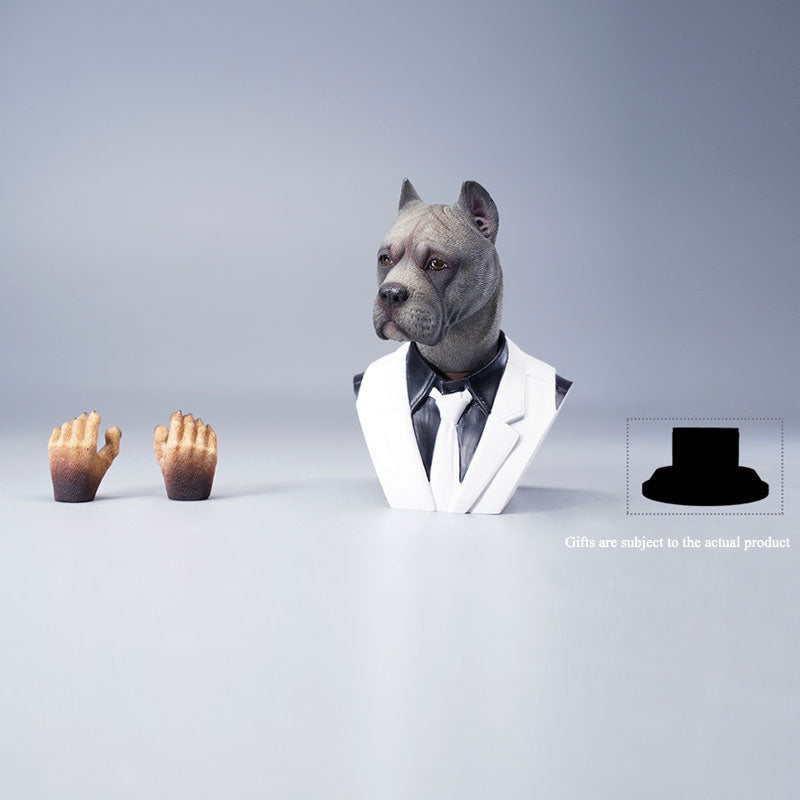 1/6 Scale Cane Corso Head Carving Animal Model in a suit, showcasing exquisite craftsmanship, lifelike details, and unique variations due to hand-sculpting by master artisans, perfect for collectors.
