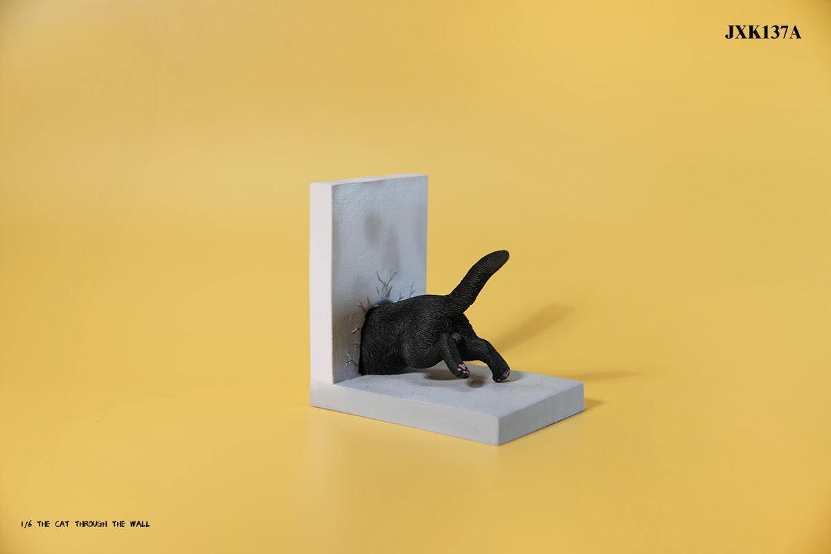 A series of 1/6 scale cat figurines designed to appear as though they are crawling through walls. Each model features different colored cats—black, white, orange, and calico—emerging through a wall, capturing a playful and curious moment.