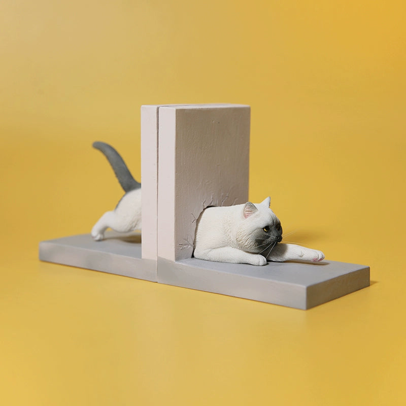 "A series of 1/6 scale cat figurines designed to appear as though they are crawling through walls. Each model features different colored cats—black, white, orange, and calico—emerging through a wall, capturing a playful and curious moment."