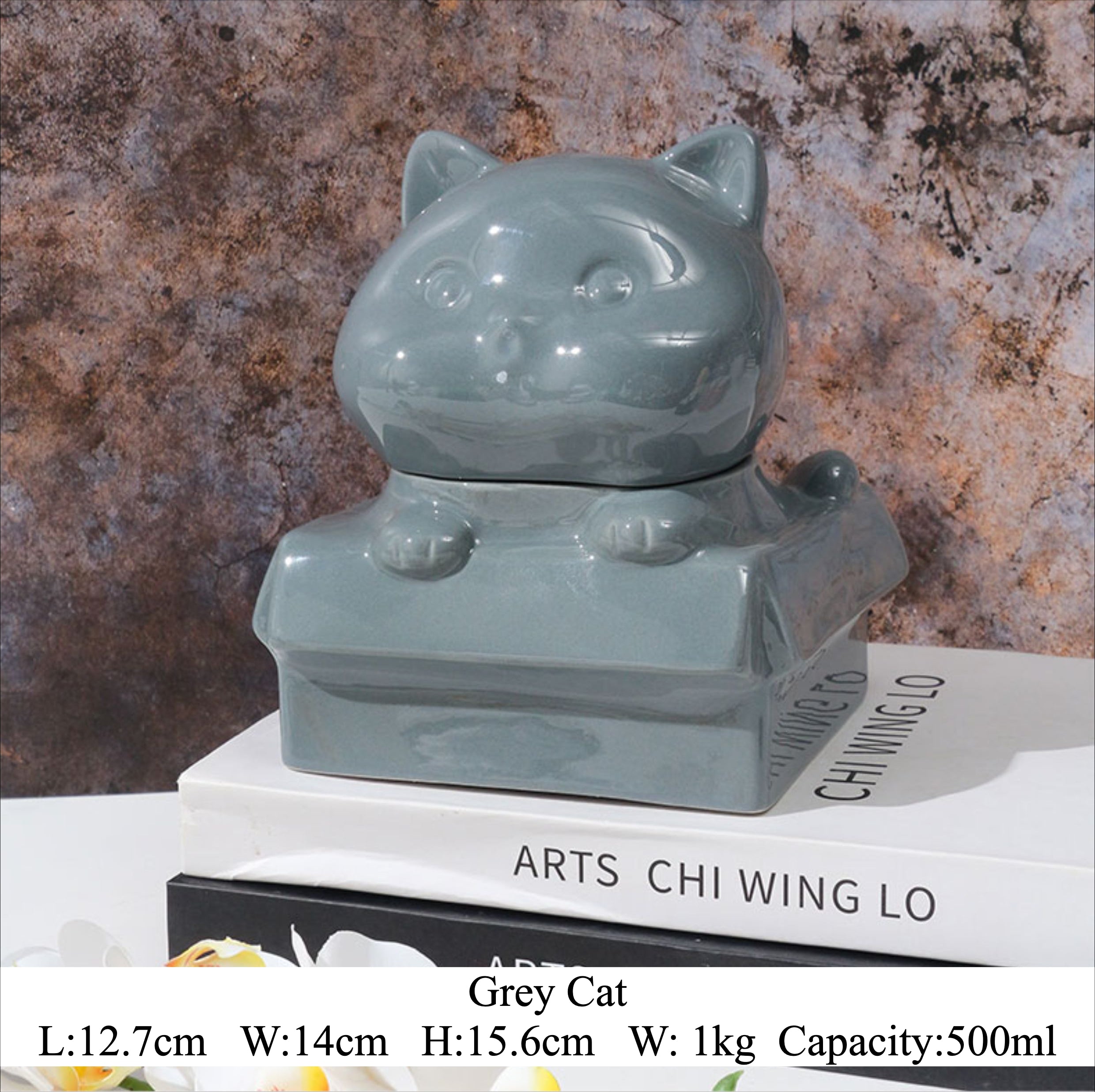 Orange ceramic dog-shaped pet urn with a glossy finish, featuring a cute dog figure on a square base, ideal for North American pet owners. This handcrafted memorial urn securely stores pet ashes, perfect for home display on mantels or shelves, offering a dignified tribute with its vibrant color and unique design.