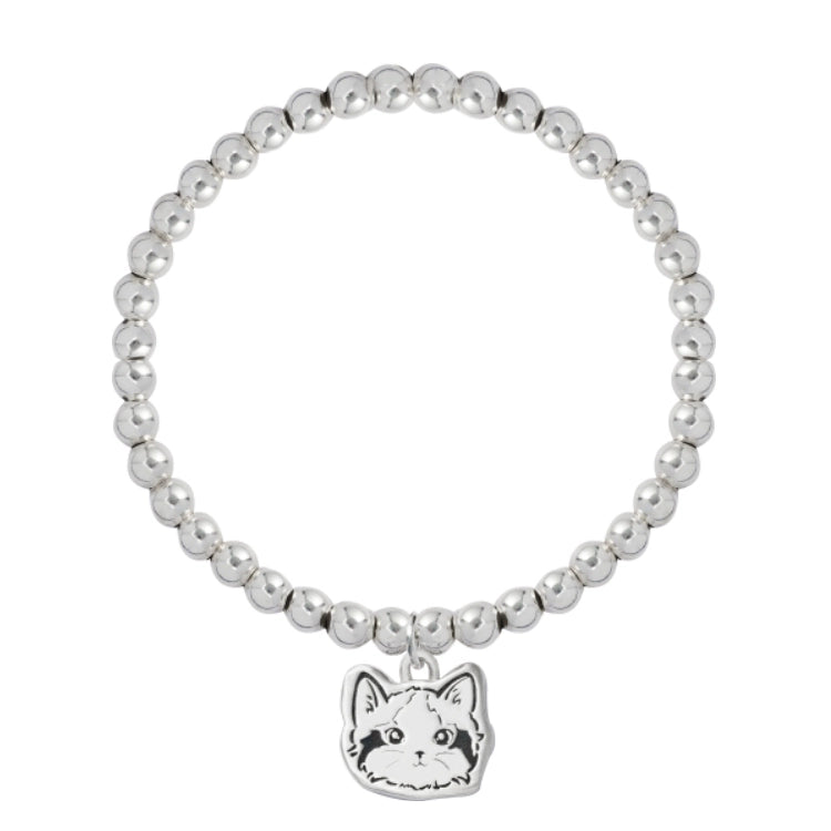 Custom Pet Portrait Bracelet made of S925 silver with detailed charm featuring a pet’s face, adorned with pearls. Handcrafted, personalized jewelry piece ideal for pet lovers, available in various styles. Perfect as a pet memorial or a unique gift.
