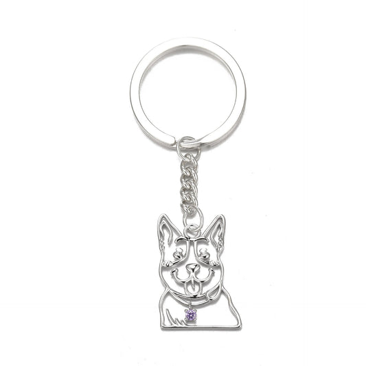 Custom Pet Portrait Keychain featuring a handcrafted 925 silver pendant with a personalized design of a dog's face, capturing the unique likeness of your pet from a photo, perfect as a memorial or keepsake for pet lovers.