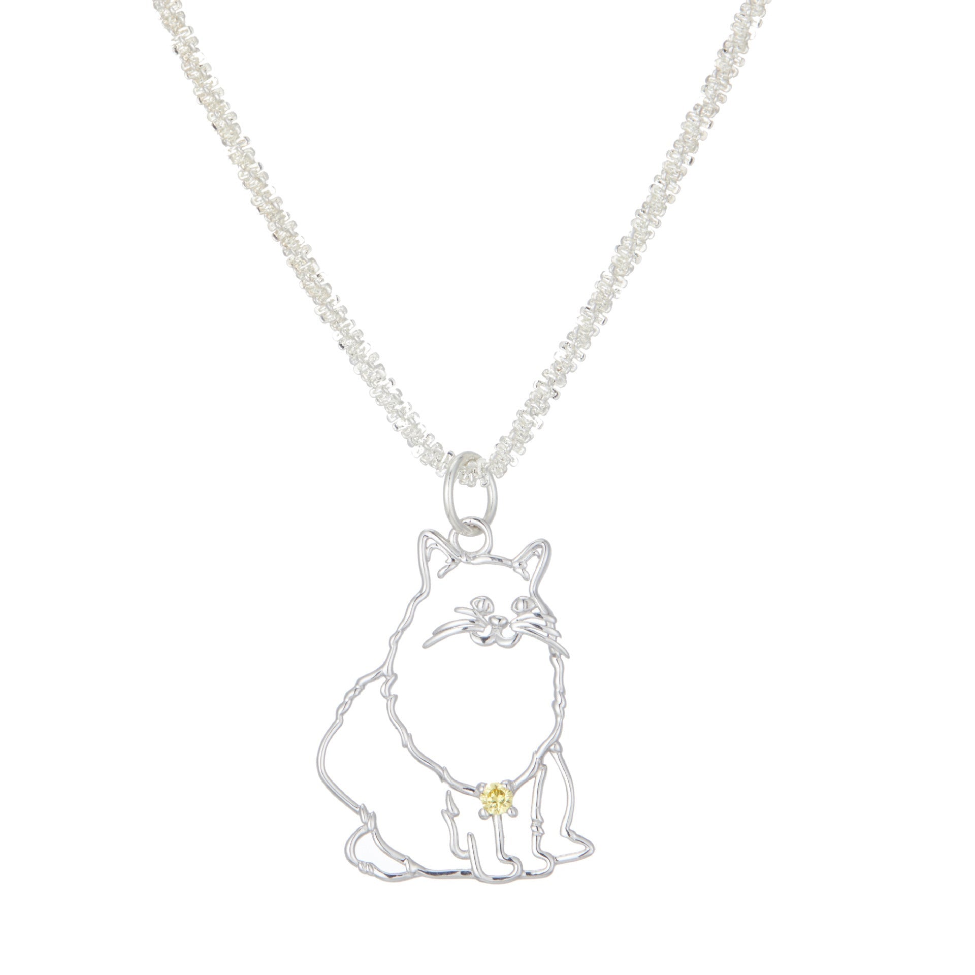 Custom Pet Portrait Necklace featuring a 925 silver pendant designed from a pet's photo, showcasing a unique and personalized outline of the pet in silver with a detailed design, available in both silver and gold finishes, ideal as a pet keepsake or memorial gift.