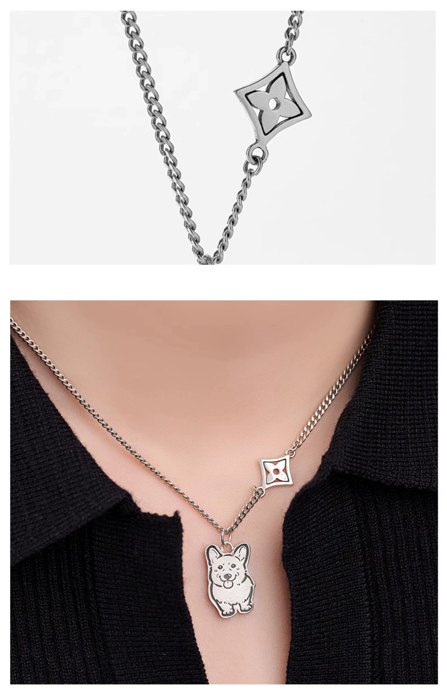 Custom Pet Portrait Necklace made from S925 silver, featuring a detailed charm with a pet’s face or full-body image. Handcrafted and personalized, this necklace is a unique piece of jewelry perfect for pet lovers. Ideal as a memorial keepsake or a thoughtful gift, available in various styles.