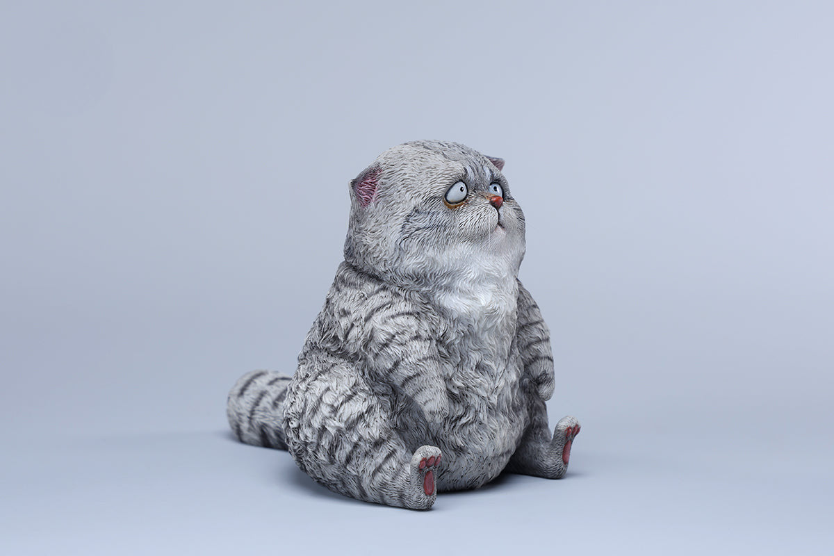 A set of three adorable Dazed Cat Model Ornaments featuring lifelike details and a cute, dazed expression. The models come in three colors: calico, gray, and orange. Each cat is depicted in a seated position, showcasing intricate fur textures and expressive eyes. Perfect for cat lovers and collectors.