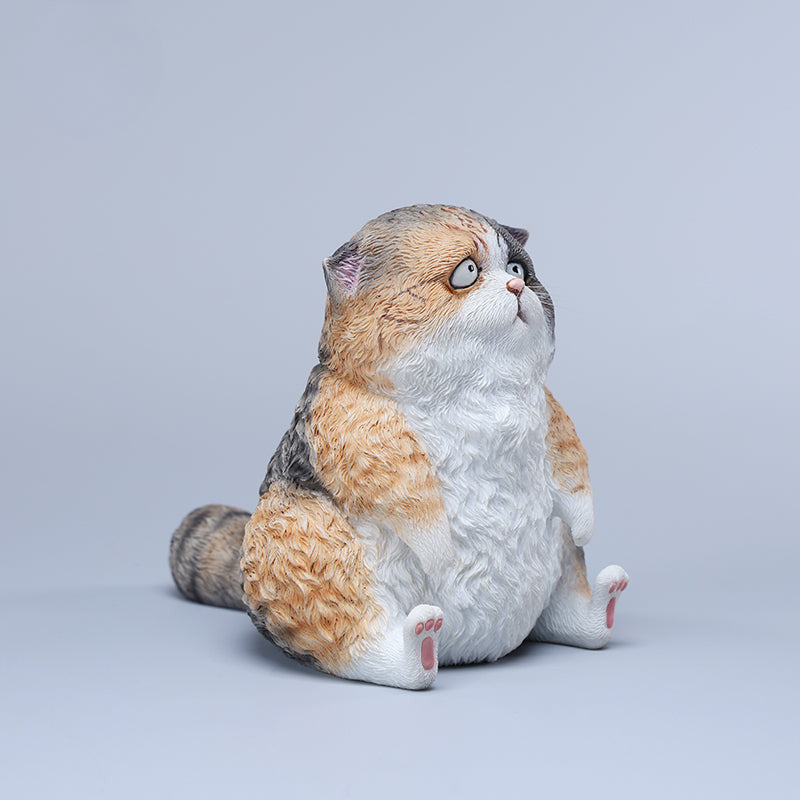 A set of three adorable Dazed Cat Model Ornaments featuring lifelike details and a cute, dazed expression. The models come in three colors: calico, gray, and orange. Each cat is depicted in a seated position, showcasing intricate fur textures and expressive eyes. Perfect for cat lovers and collectors.