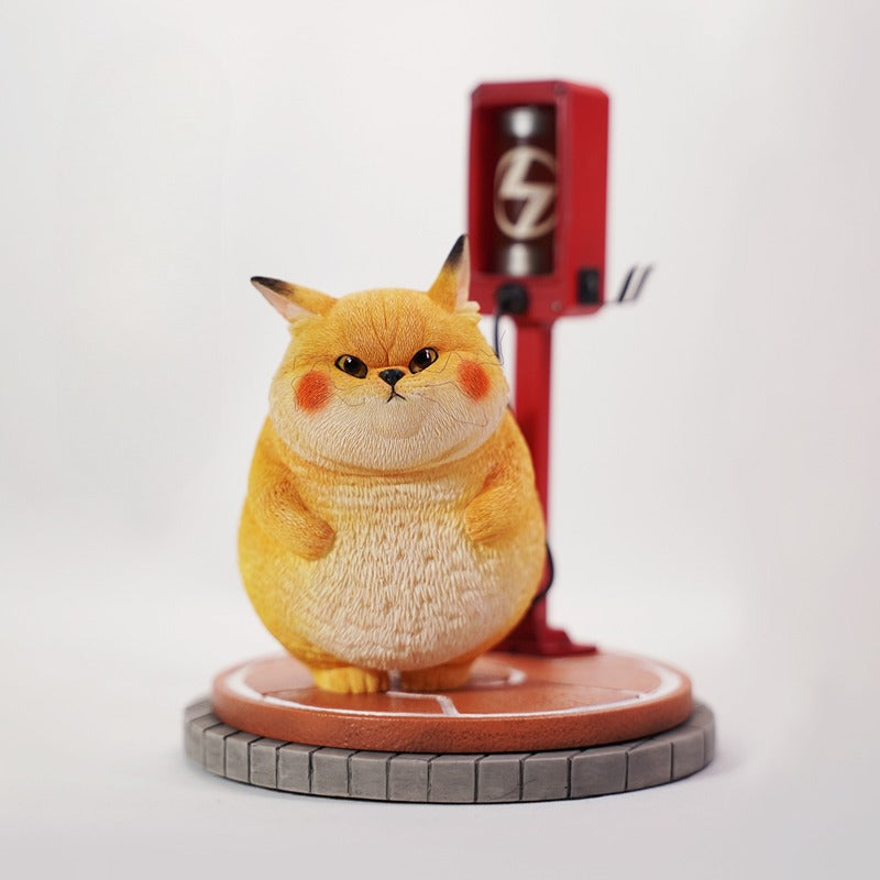 This ElectroCat Charging Station Figurine features a cute cat with a charging pump made from high-quality vinyl. The charging platform adds functionality, allowing the figurine to light up, making it a unique home decor piece and interactive collectible for cat lovers and collectors.