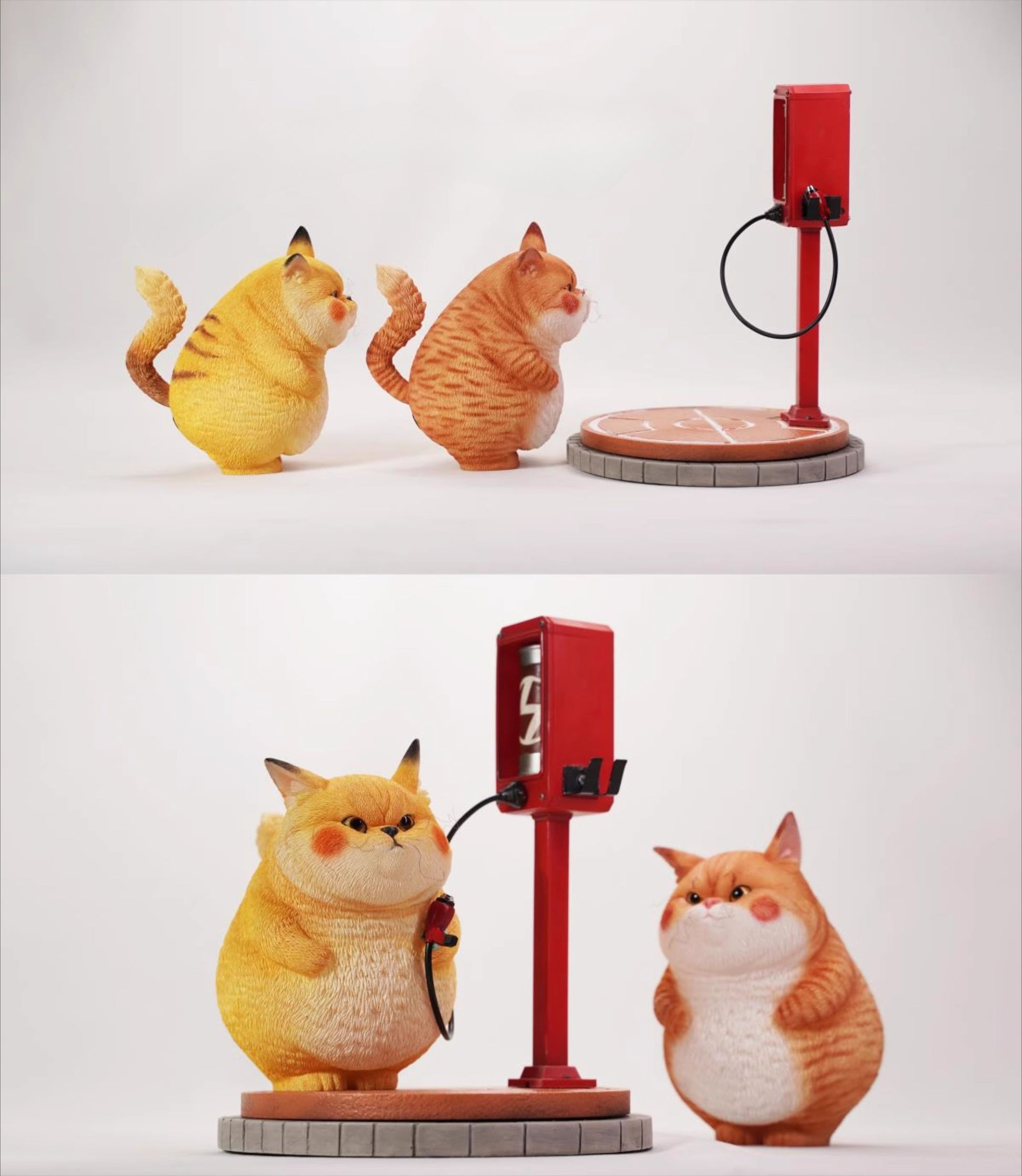 This ElectroCat Charging Station Figurine features a cute cat with a charging pump made from high-quality vinyl. The charging platform adds functionality, allowing the figurine to light up, making it a unique home decor piece and interactive collectible for cat lovers and collectors.