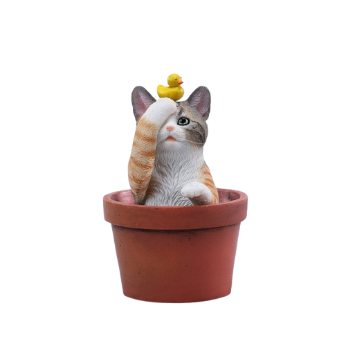 NEW 1/6 Flower Pot Cat Model - Adorable and Whimsical Cat Figurine Collection