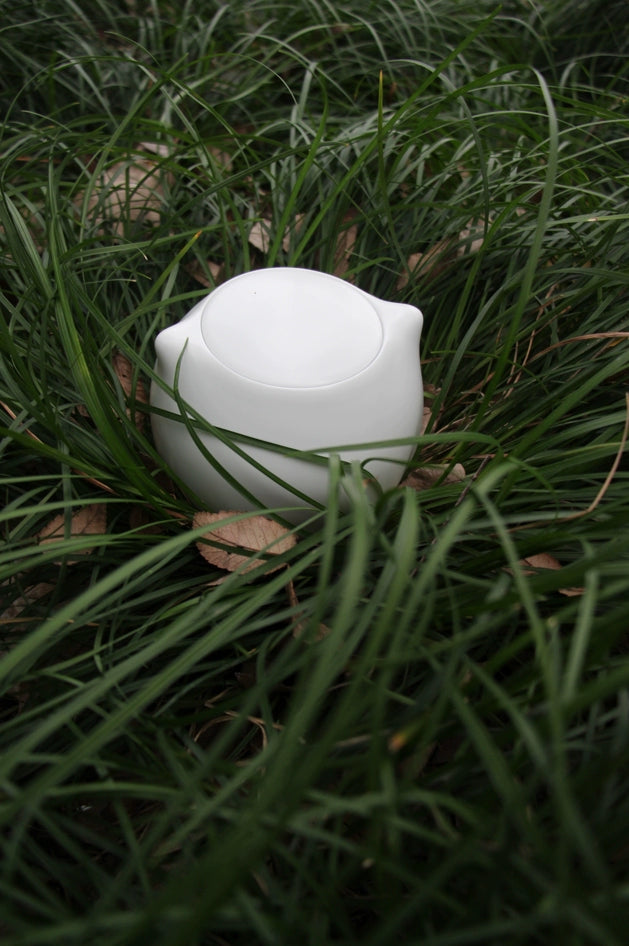 This white cat ceramic pet urn features a charming cat-shaped design with a detachable photo frame and included candle, measuring 15cm tall and 10cm wide, holding 200ml of ashes. Perfect for North American pet owners memorializing small pets like cats or kittens, it offers secure storage and a heartfelt display for shelves or mantels.