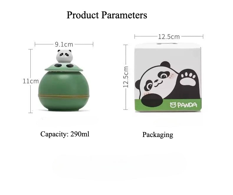 This green panda pet urn showcases a cute round ceramic design with a playful panda figurine on top, measuring 12.5cm wide, 11cm tall, and 9.1cm in diameter, holding 290ml of ashes. Ideal for North American pet owners honoring small pets like cats or dogs, it offers secure storage and a warm memorial display, fitting perfectly on shelves or mantels.
