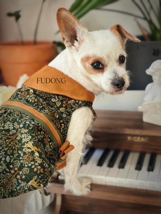 Luxurious Handmade Dark Green Corduroy Dog Dress for Haute Couture Pets | Markpet Luxurious Handmade Dark Green Corduroy Dog Dress for Haute Couture Pets | Markpet
