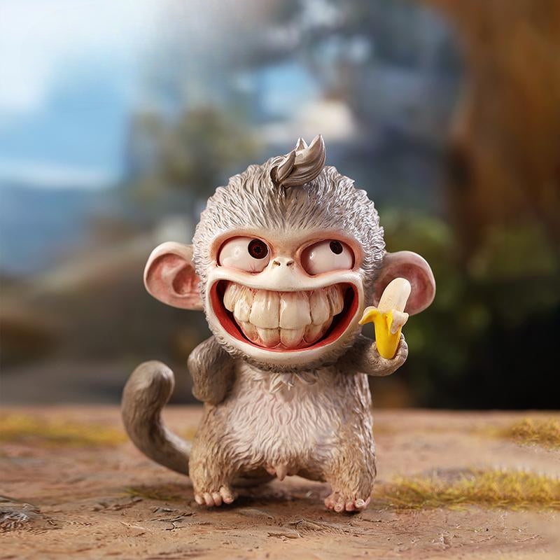 Hand-painted resin monkey figurine featuring a playful expression and banana. Collectible animal figurine with intricate detailing and high-quality craftsmanship. A must-have for monkey lovers, art collectors, and unique home décor enthusiasts.