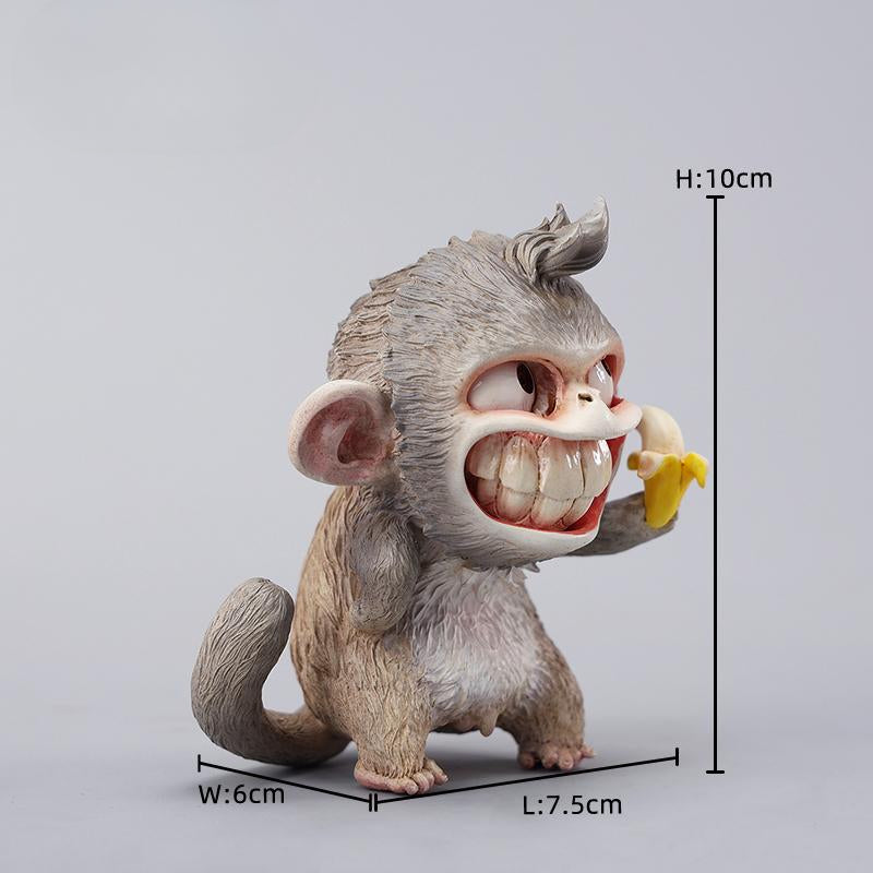 Hand-painted resin monkey figurine featuring a playful expression and banana. Collectible animal figurine with intricate detailing and high-quality craftsmanship. A must-have for monkey lovers, art collectors, and unique home décor enthusiasts.