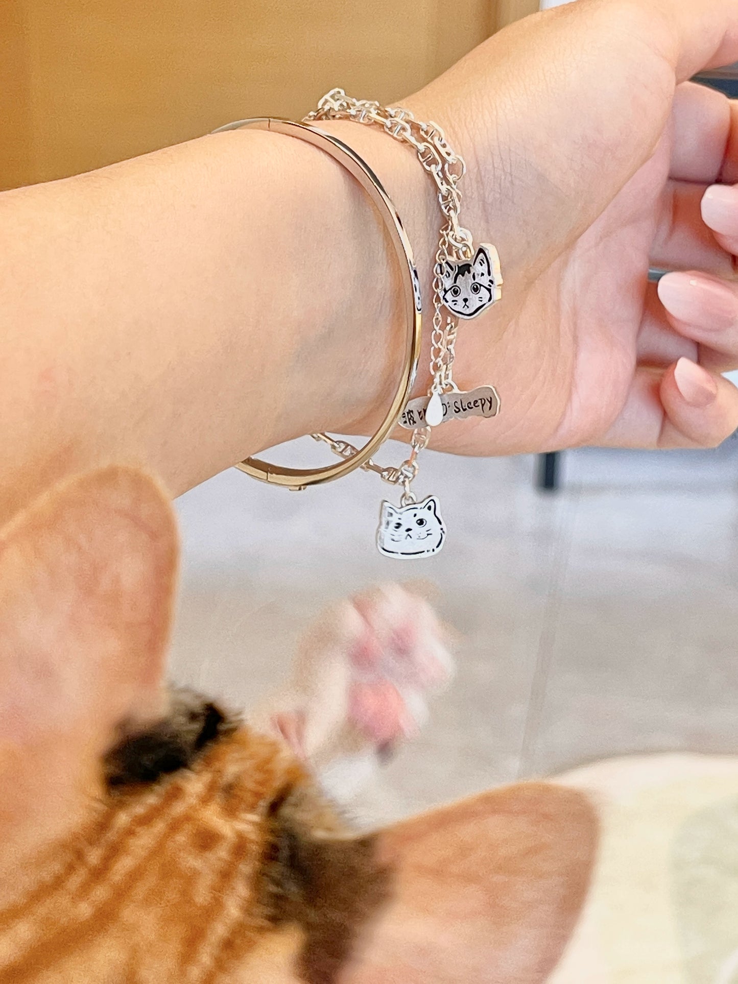 DIY Custom Silver Jewelry Bracelet light luxury niche dog cat pet periphery custom bracelet DIY handmade gift.