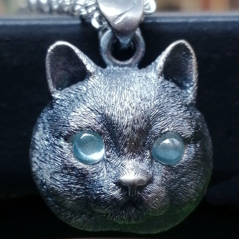 Fat Garfield Cat Pendant - Adorable Handcrafted 925 Silver Jewelry with Gemstone Eyes.