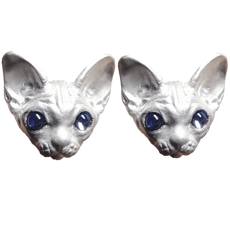 Sphynx Cat Earrings - Exquisite Handcrafted 925 Silver Earrings with Gemstone Eyes.