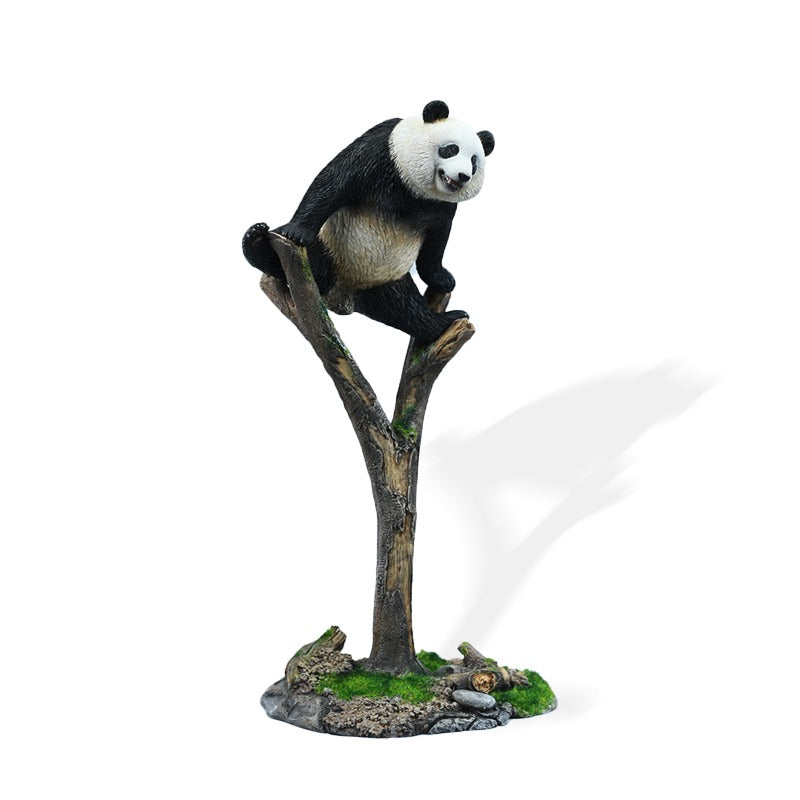 A lifelike panda figurine climbing a tree branch, designed in intricate detail. The hand-painted sculpture captures the panda's black and white fur, adding a natural and serene touch to your home or office decor. Perfect for wildlife lovers and nature-inspired spaces.