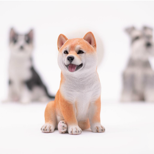 A collection of small dog models featuring a Husky, Shiba Inu, Schnauzer, and Bichon. Each model captures the lifelike details and distinct characteristics of these beloved dog breeds, making them perfect for dog lovers and collectors.