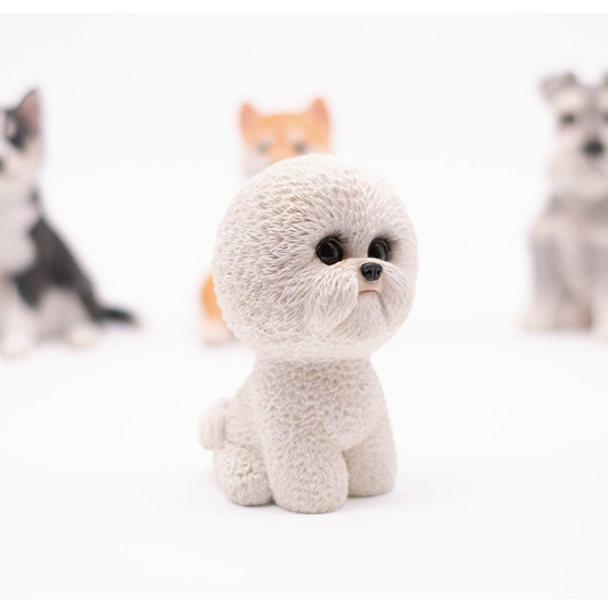 A collection of small dog models featuring a Husky, Shiba Inu, Schnauzer, and Bichon. Each model captures the lifelike details and distinct characteristics of these beloved dog breeds, making them perfect for dog lovers and collectors.
