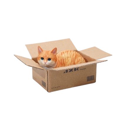 An adorable resin cat figurine nestled in a realistic delivery box, The Cat In The Delivery Box 2.0 is a charming decoration for cat lovers, perfect for adding a playful touch to any space with its compact size and lifelike detail.