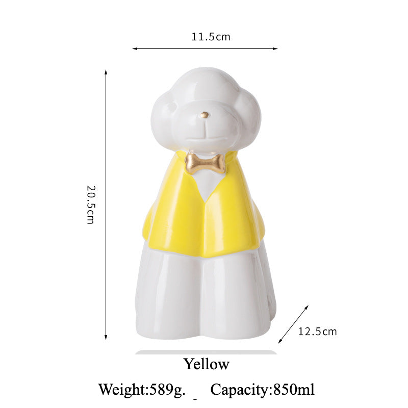 This pink poodle ceramic pet urn features an elegant design with a gold bow tie accent, standing 20.5cm tall, 12.5cm wide, and 11.5cm deep, holding 850ml of ashes. Weighing 589g, it’s perfect for North American pet owners memorializing medium-sized pets like dogs or cats, offering secure storage and a refined display for home shelves or mantels.