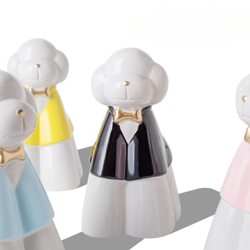 This pink poodle ceramic pet urn features an elegant design with a gold bow tie accent, standing 20.5cm tall, 12.5cm wide, and 11.5cm deep, holding 850ml of ashes. Weighing 589g, it’s perfect for North American pet owners memorializing medium-sized pets like dogs or cats, offering secure storage and a refined display for home shelves or mantels.