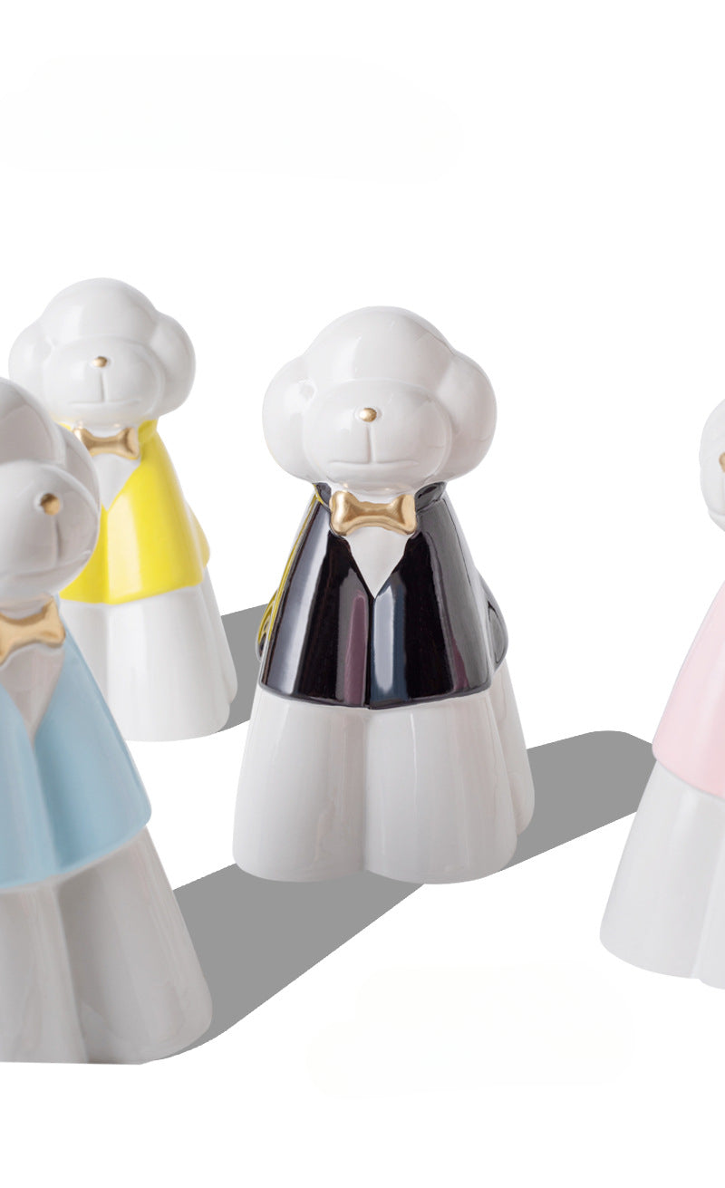 This pink poodle ceramic pet urn features an elegant design with a gold bow tie accent, standing 20.5cm tall, 12.5cm wide, and 11.5cm deep, holding 850ml of ashes. Weighing 589g, it’s perfect for North American pet owners memorializing medium-sized pets like dogs or cats, offering secure storage and a refined display for home shelves or mantels.