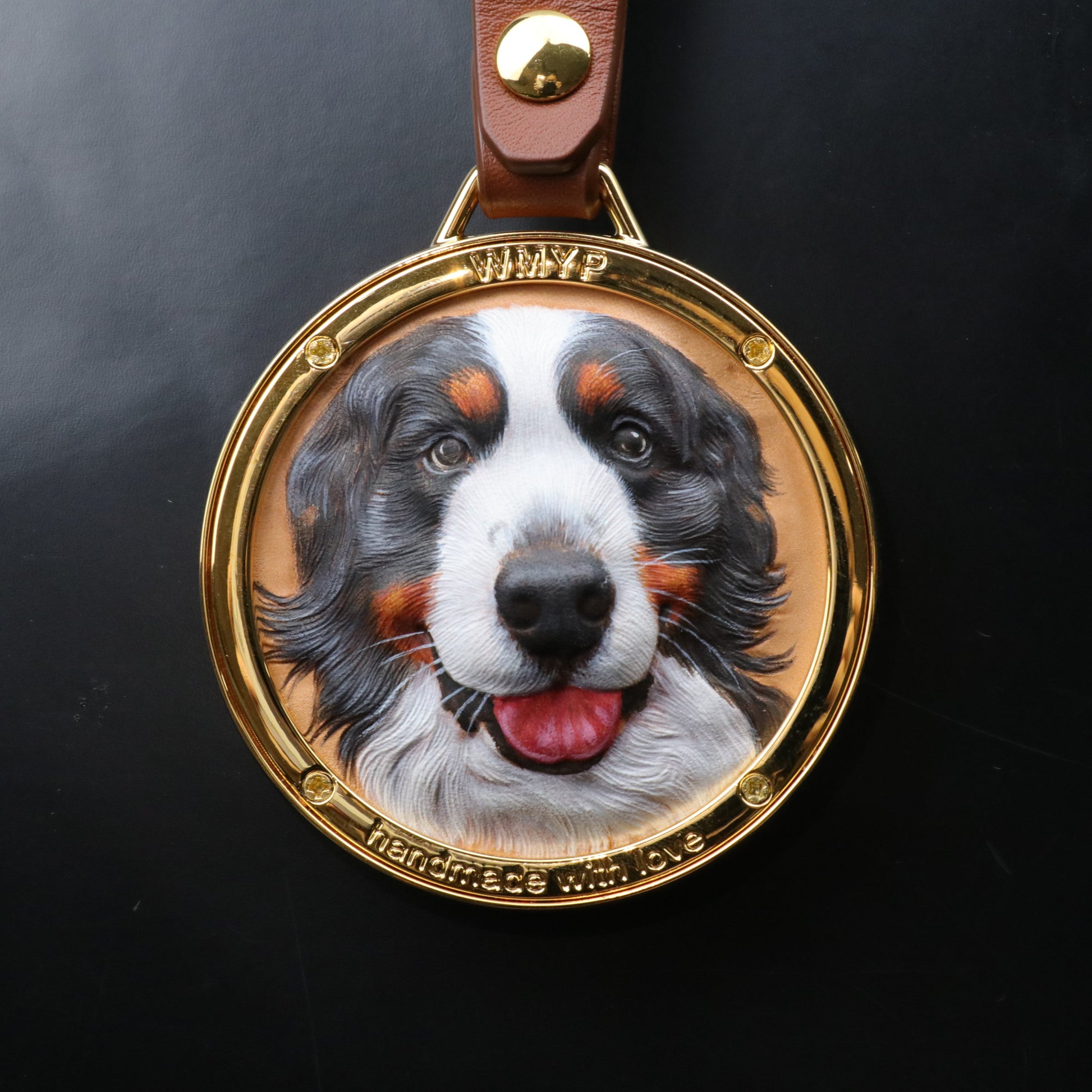 Custom Handcrafted Metal Frame Pet Leather Carvings - Unique and Personalized Pet Keepsakes.