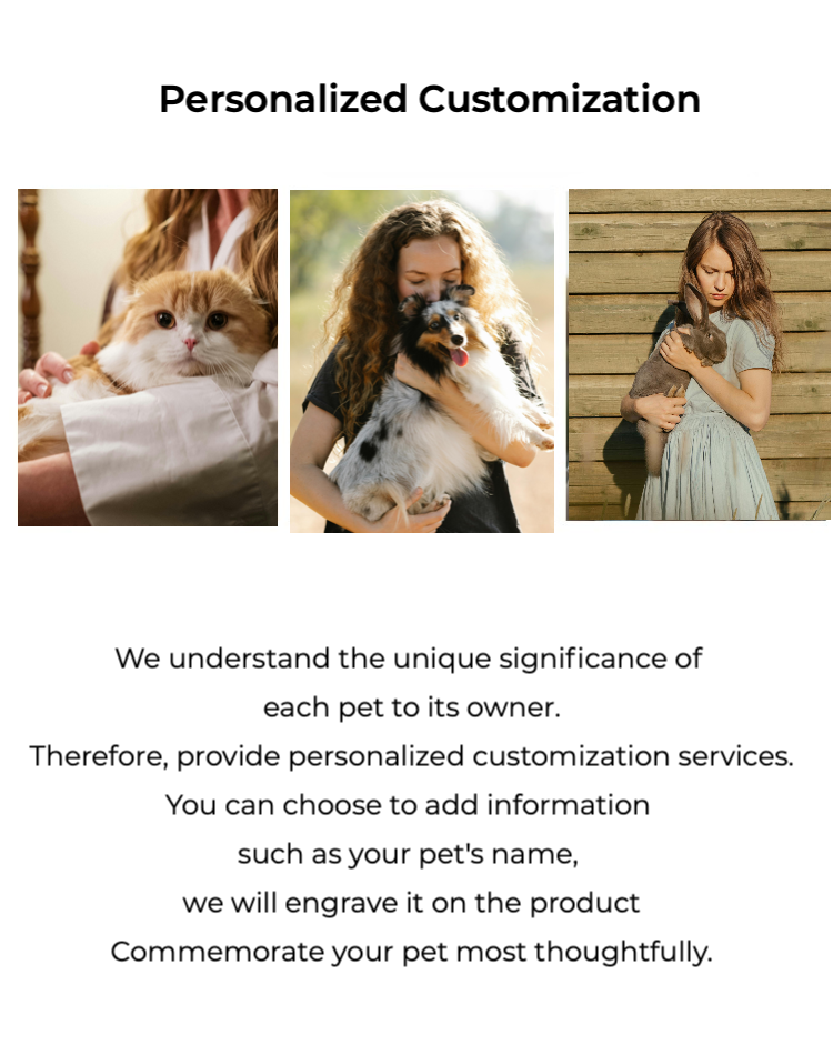 Pet owners lovingly holding their pets, representing the option for personalized customization on jewelry, allowing for the engraving of pet names or other special details to commemorate the unique bond.